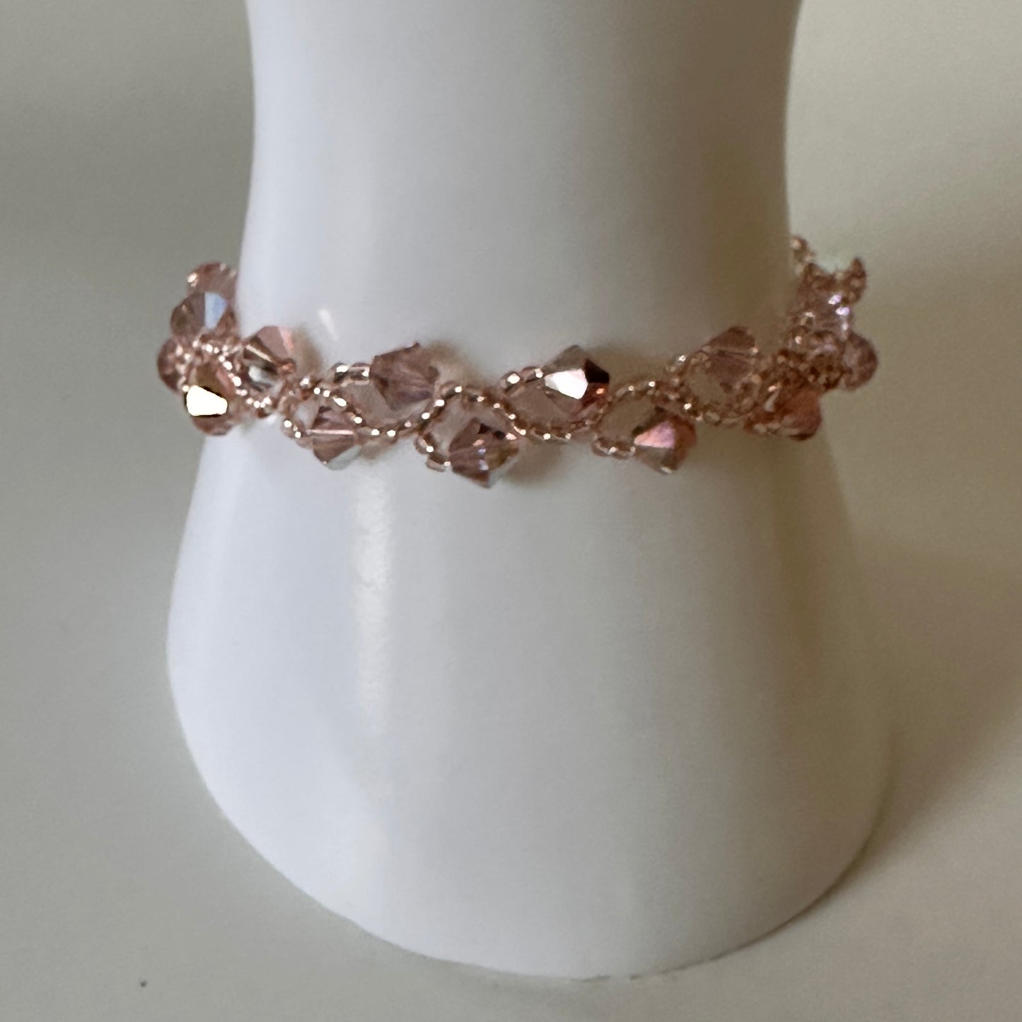 Vintage Rose Swarovski Bracelet – Pink Toho Beads & Gold Toggle