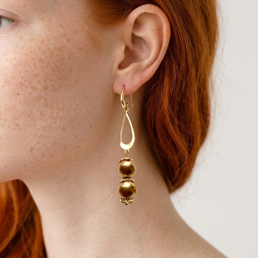Golden Glow Swarovski Pearl Drop Earrings