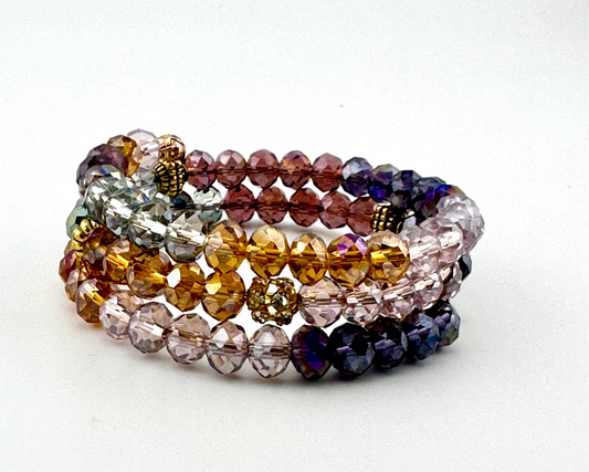 Two-Coil AB Crystal Bracelet – Multicolor Faceted Handmade Memory Wire Jewelry