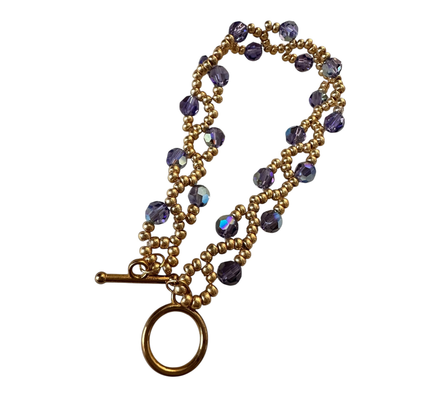 Purple Velvet Vine Bracelet – Swarovski AB Crystals & Gold Beads
