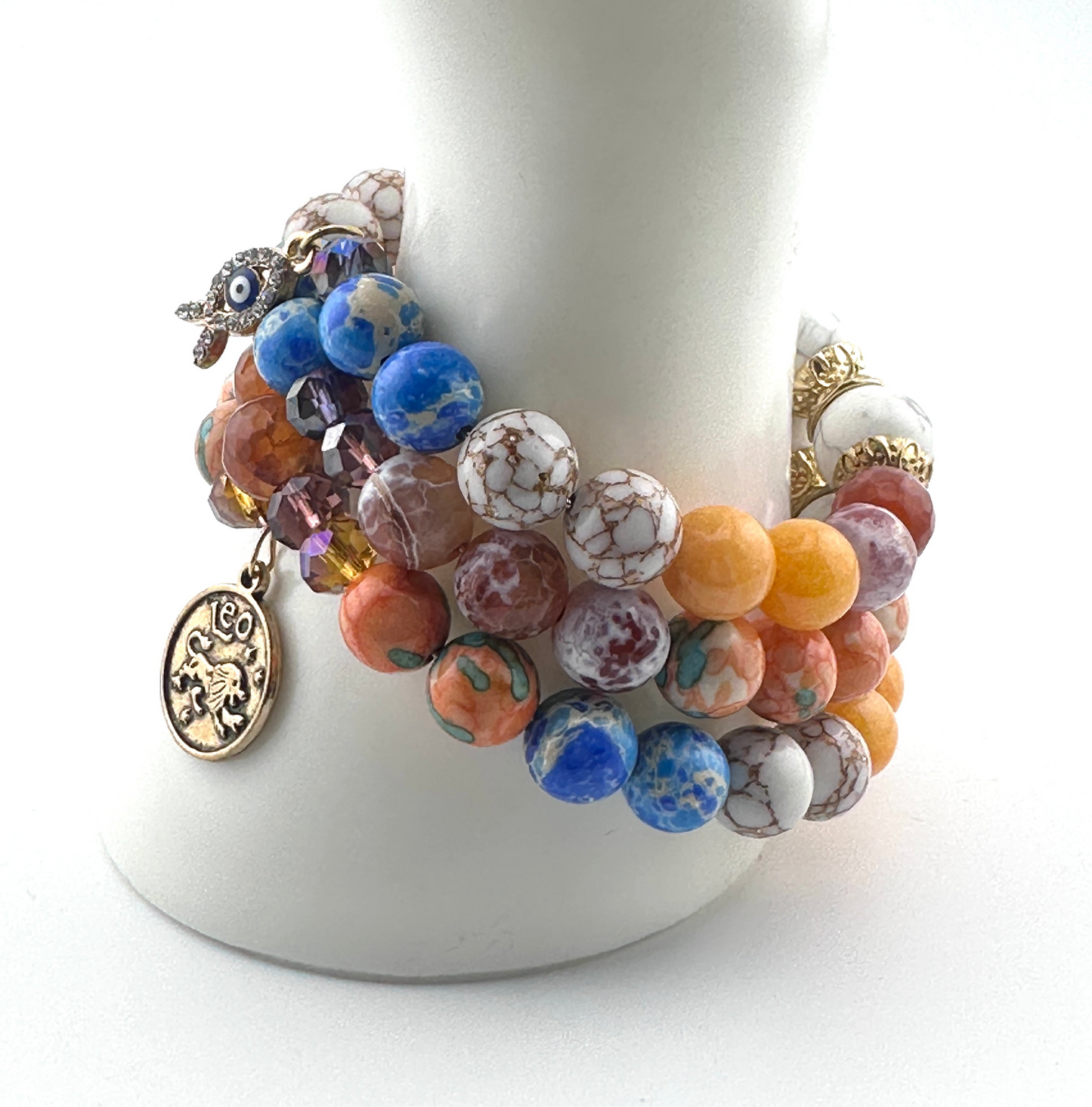 Three-Coil Cuff Bracelet – Fire Agate, Imperial Jasper & Orange Jade | Handmade Gemstone Jewelry