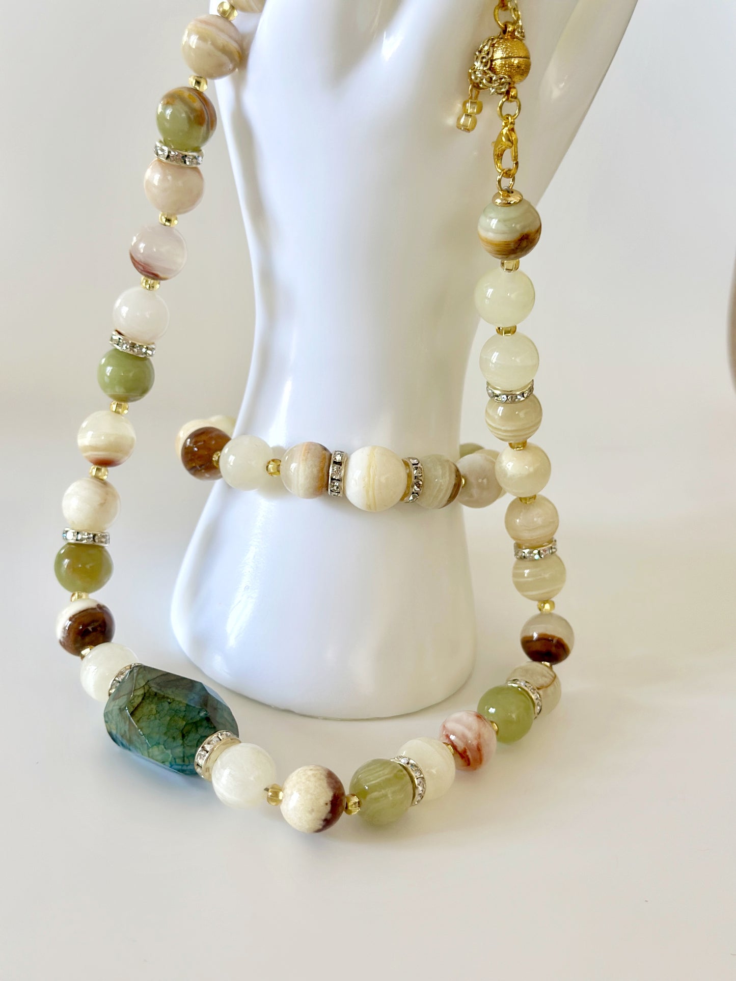 Green Onyx & Agate Necklace and Bracelet Set – Healing Crystal Jewelry