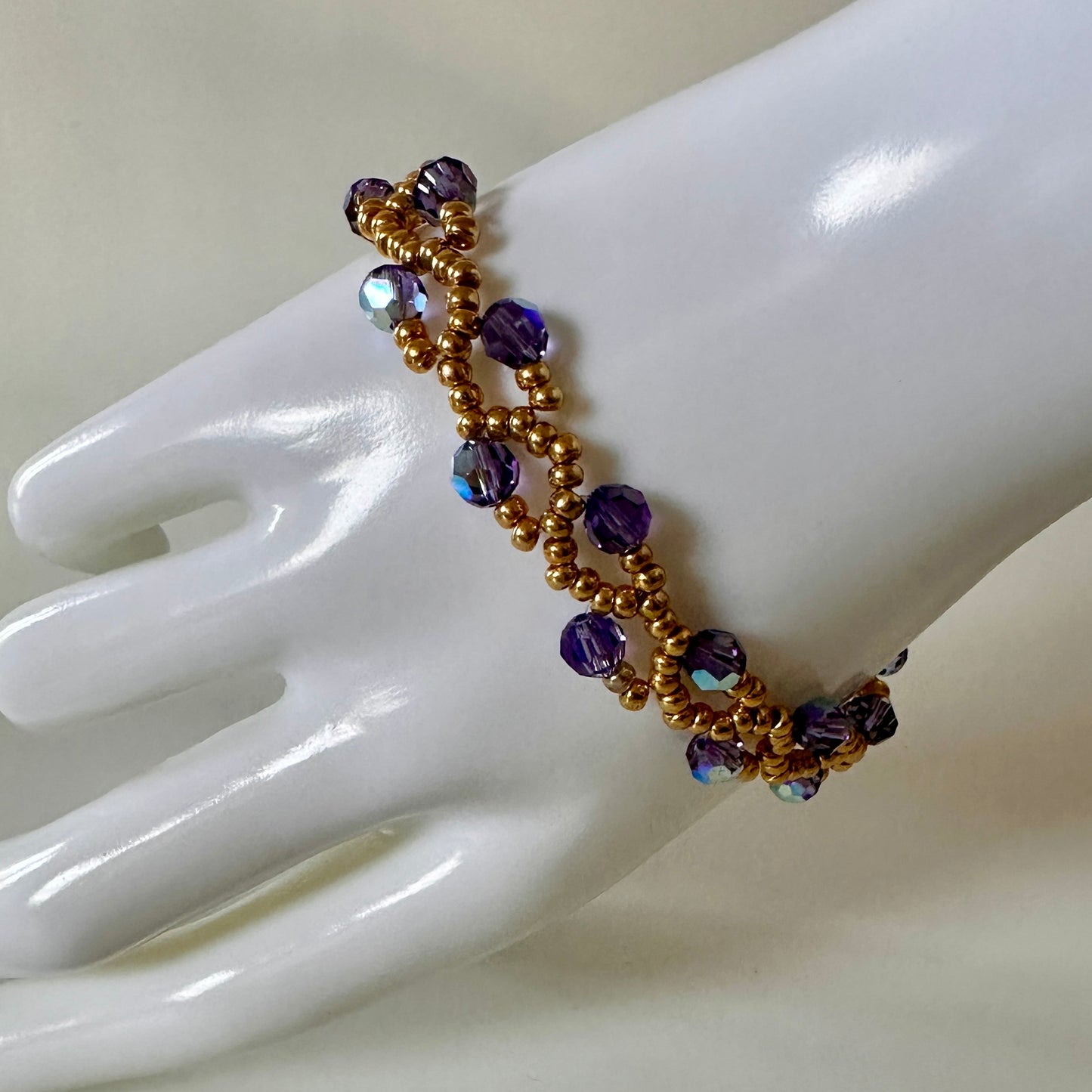 Purple Velvet Vine Bracelet – Swarovski AB Crystals & Gold Beads