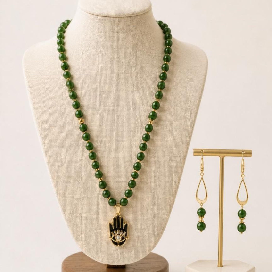 Emerald Protection Necklace & Earring Set