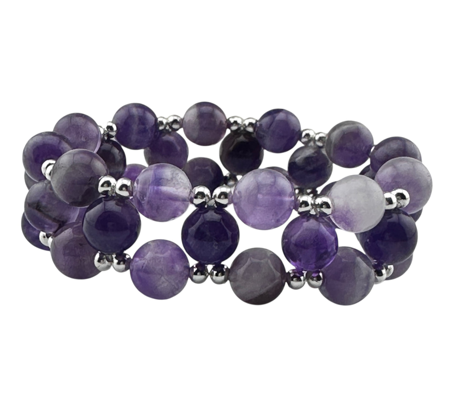 Three tier amethyst stretch bracelet