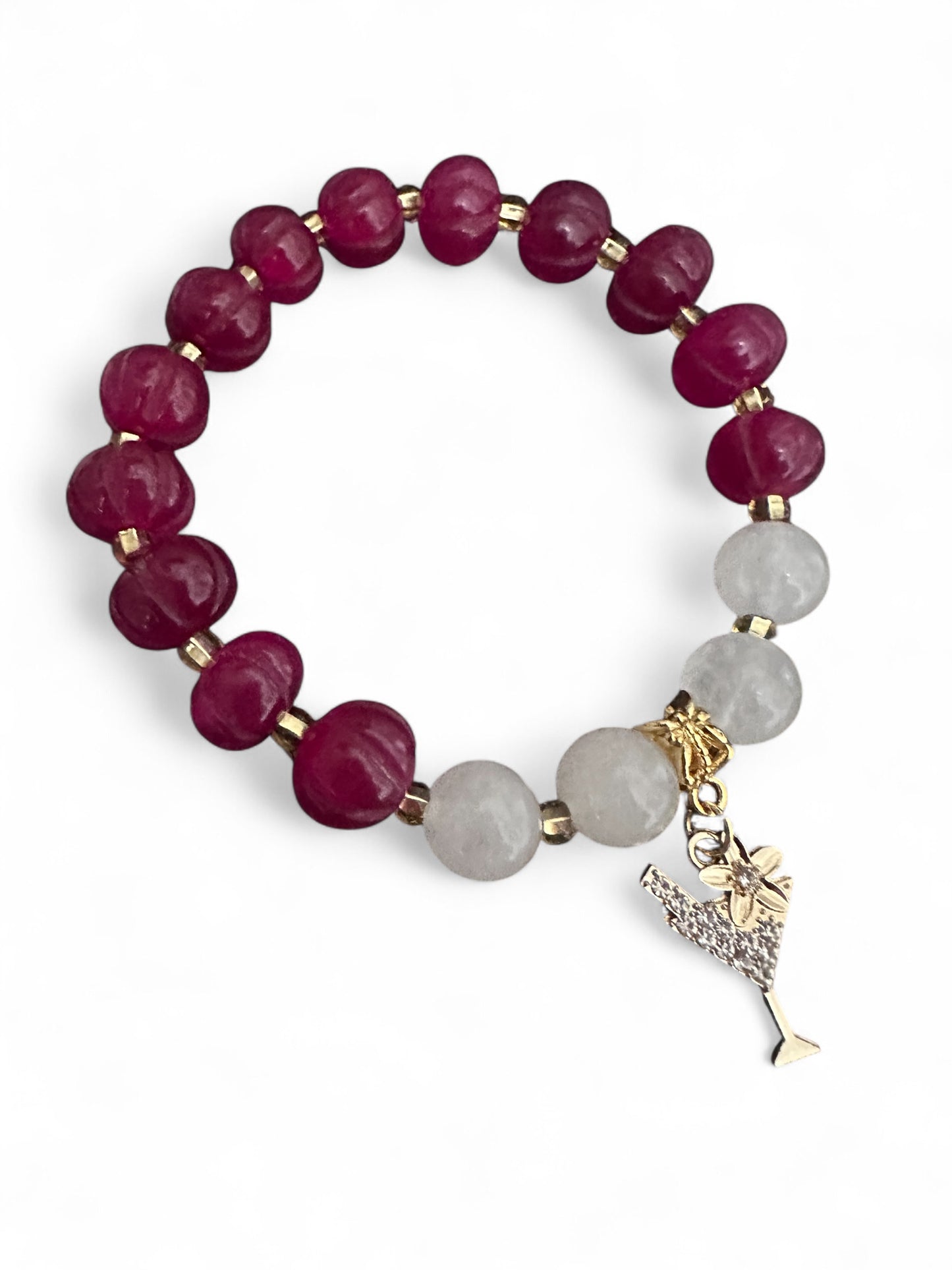 ✨ “Tropical Cocktail” Bracelet Gold Plated Charm with Dyed Agate & Milky Quartz ✨