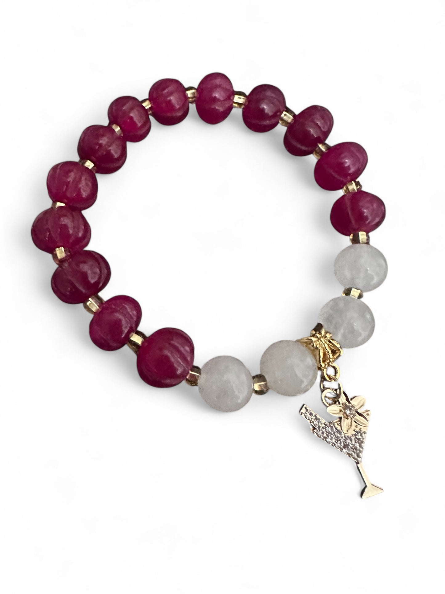 ✨ “Tropical Cocktail” Bracelet Gold Plated Charm with Dyed Agate & Milky Quartz ✨