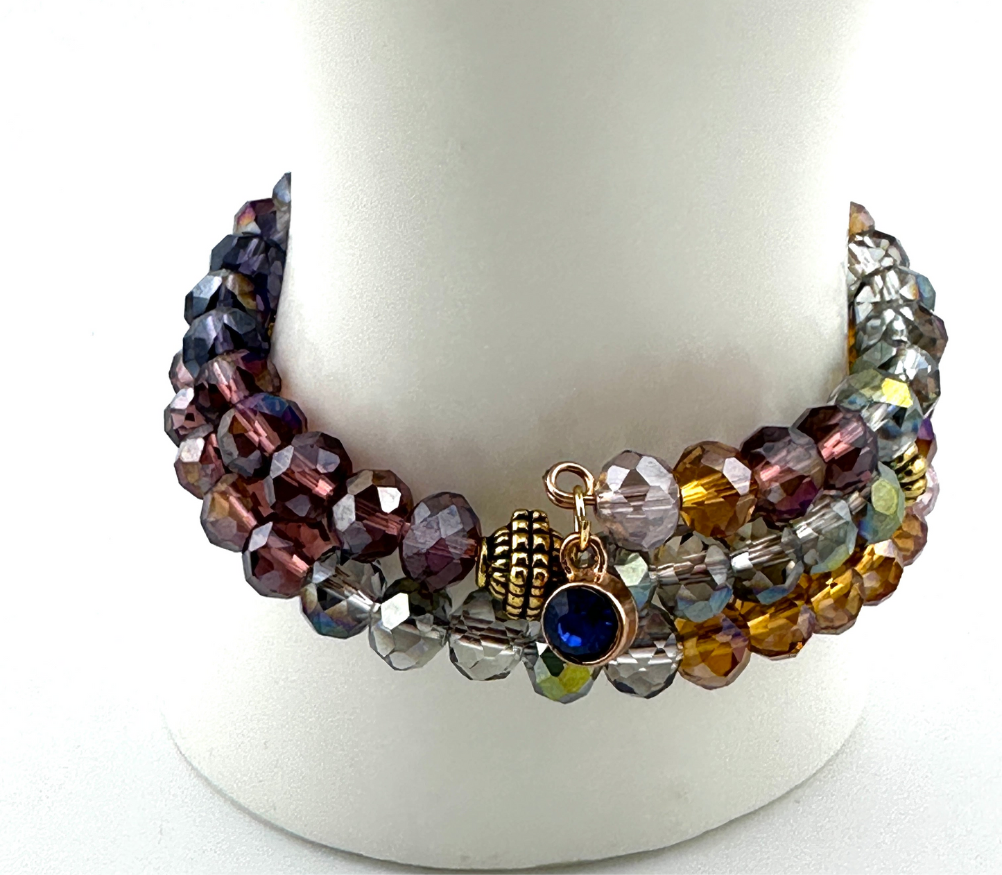 Two-Coil AB Crystal Bracelet – Multicolor Faceted Handmade Memory Wire Jewelry