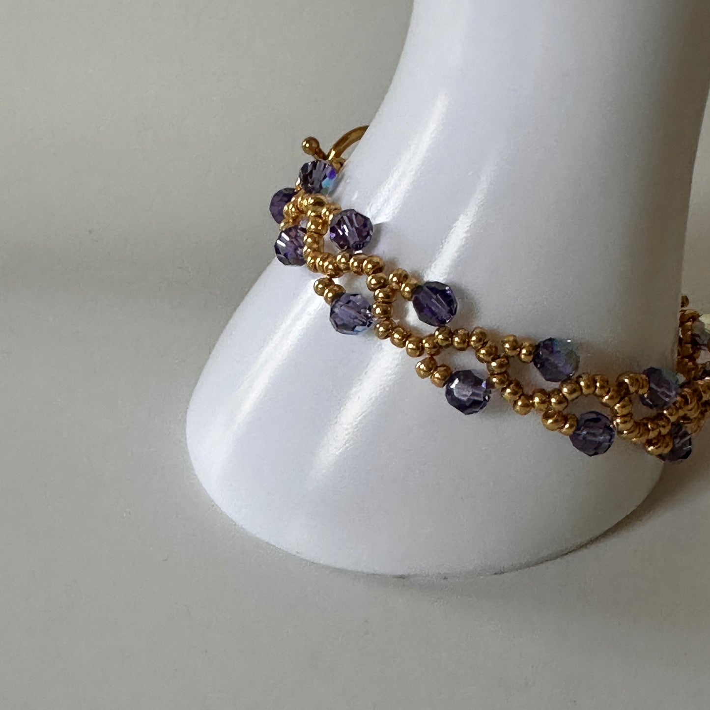 Purple Velvet Vine Bracelet – Swarovski AB Crystals & Gold Beads