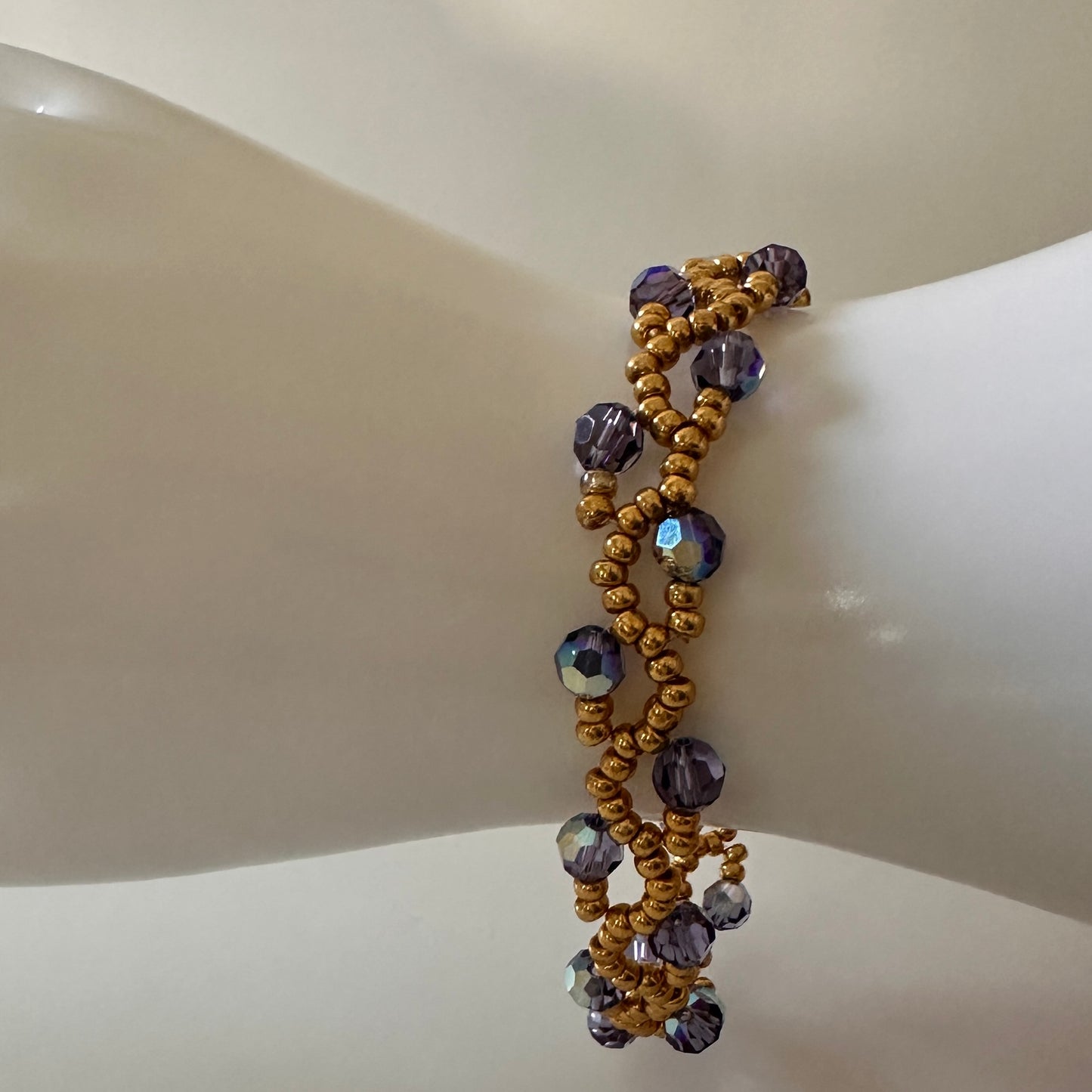 Purple Velvet Vine Bracelet – Swarovski AB Crystals & Gold Beads