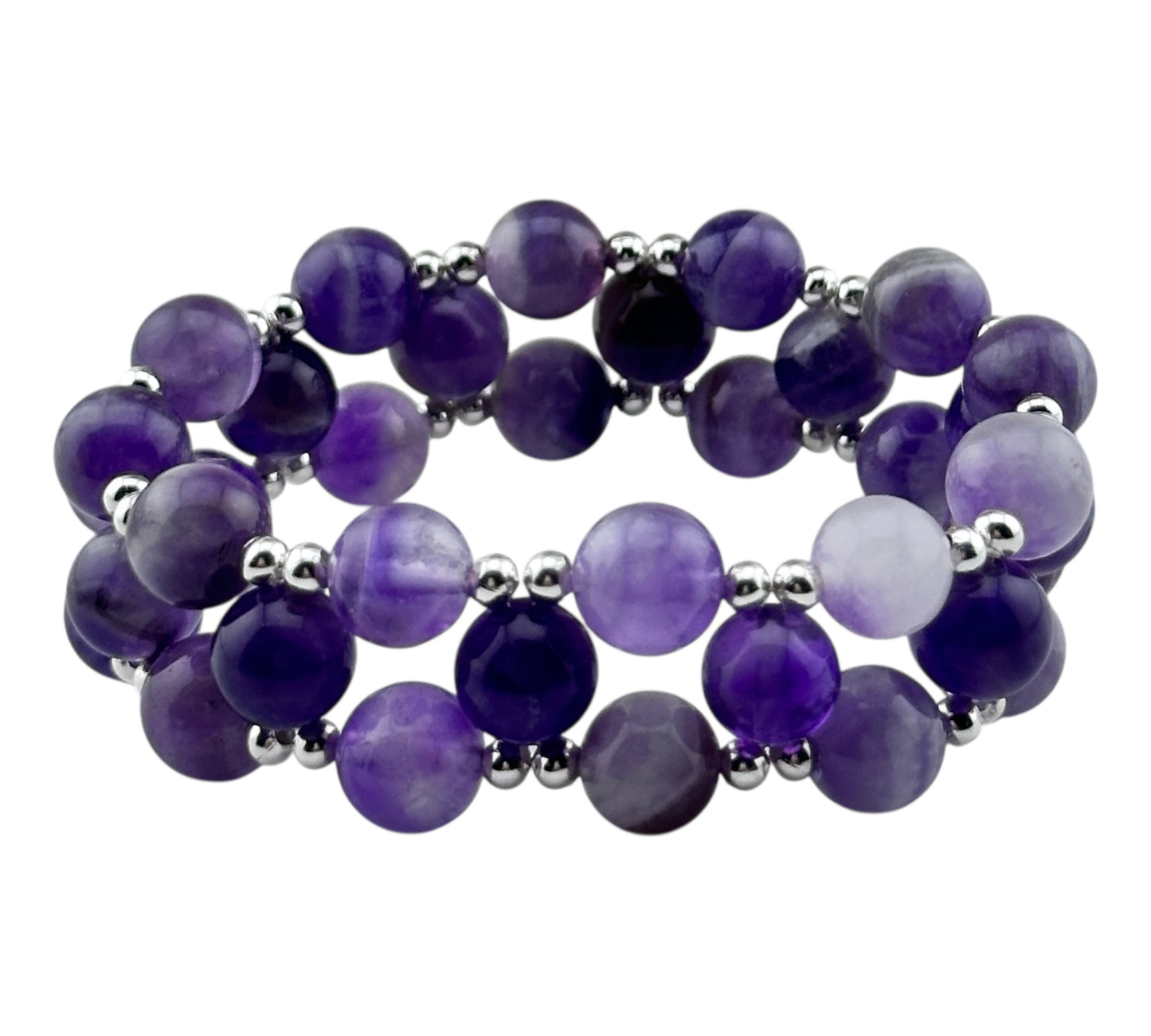 Three tier amethyst stretch bracelet