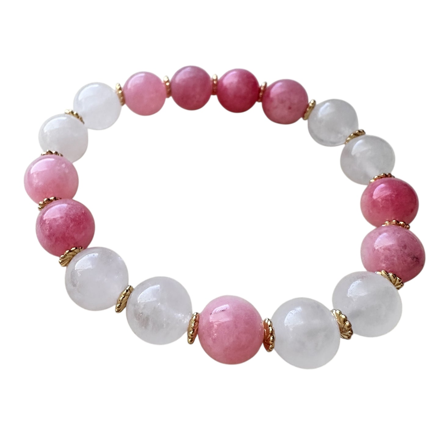 “Glow & Grace” – Strawberry Quartz and Milky Quartz Bracelet