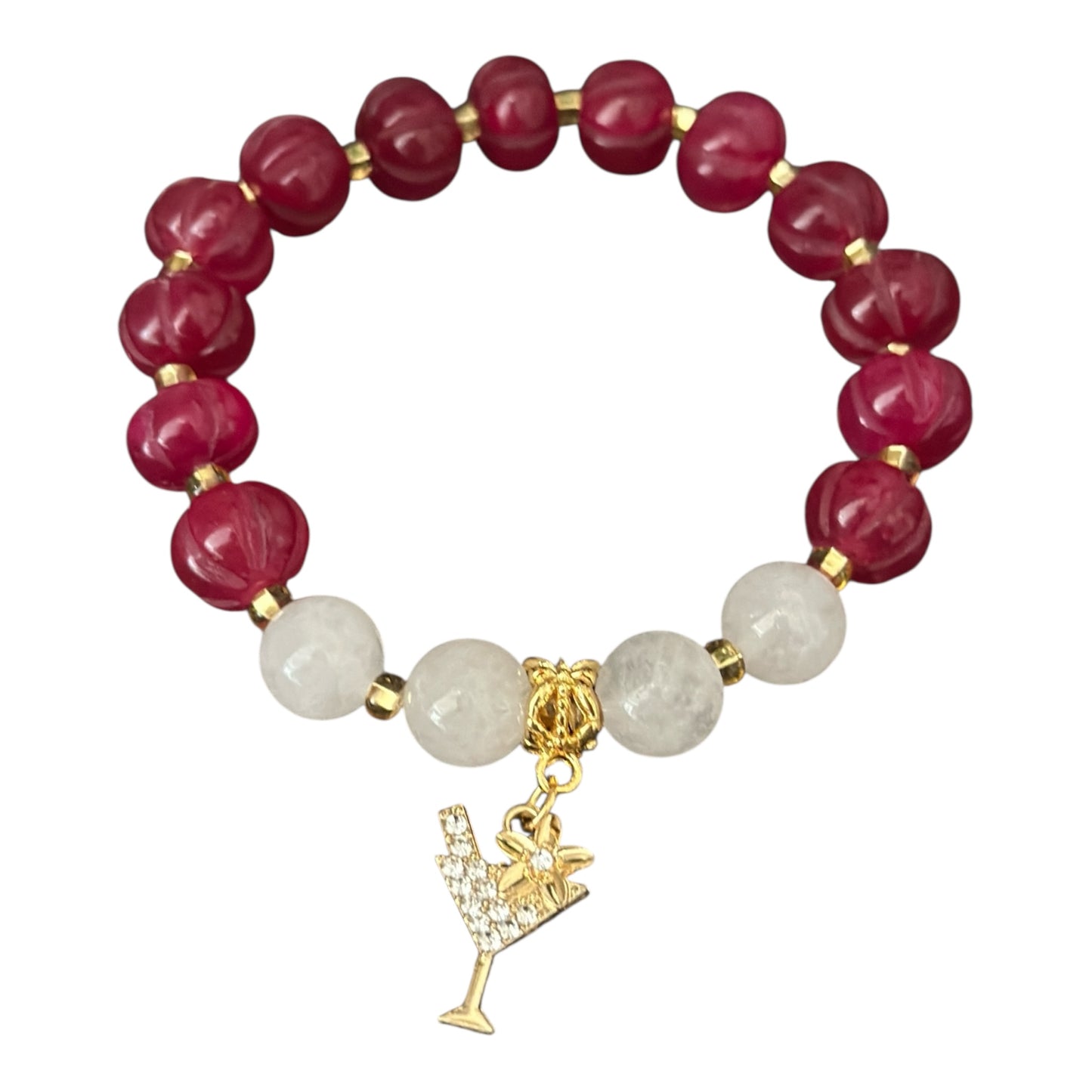 ✨ “Tropical Cocktail” Bracelet Gold Plated Charm with Dyed Agate & Milky Quartz ✨
