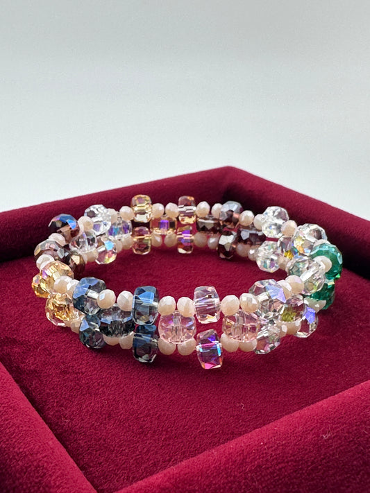 Three-Tier Multicolor Diamond Cut Stretch Bracelet