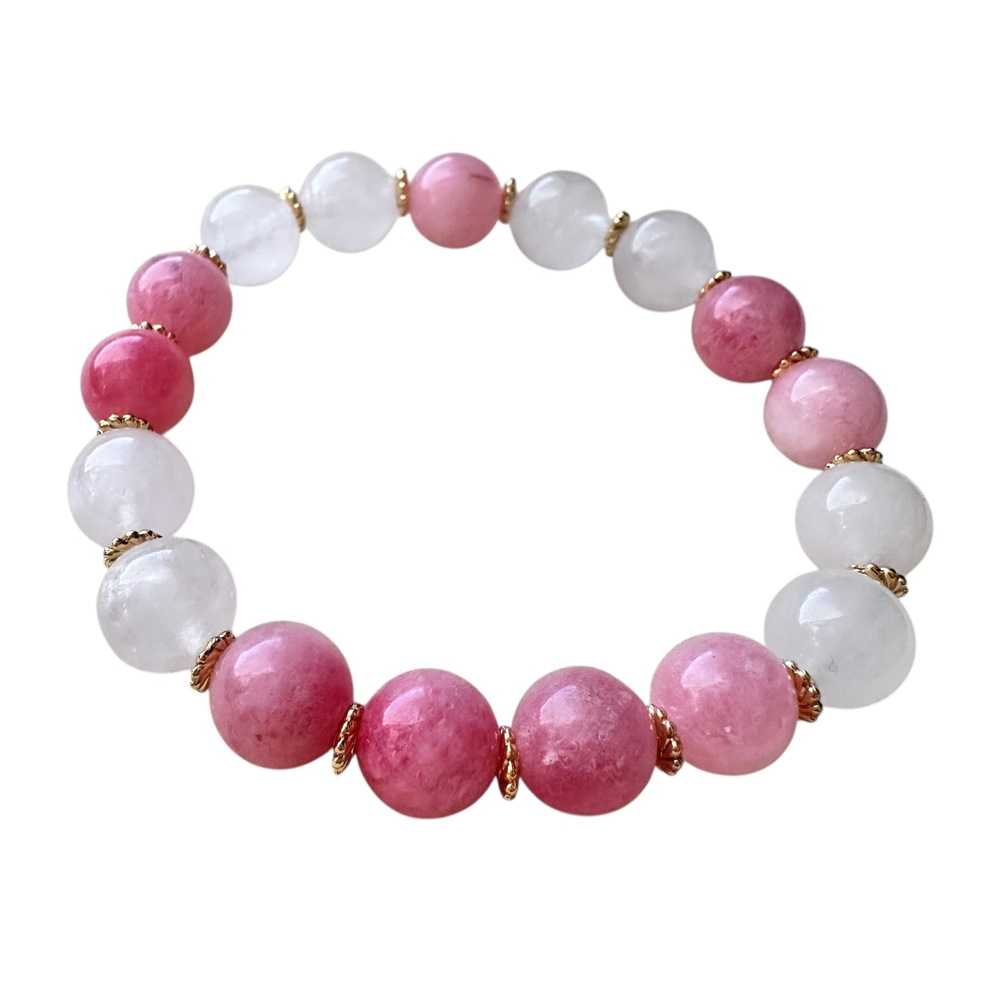 “Glow & Grace” – Strawberry Quartz and Milky Quartz Bracelet