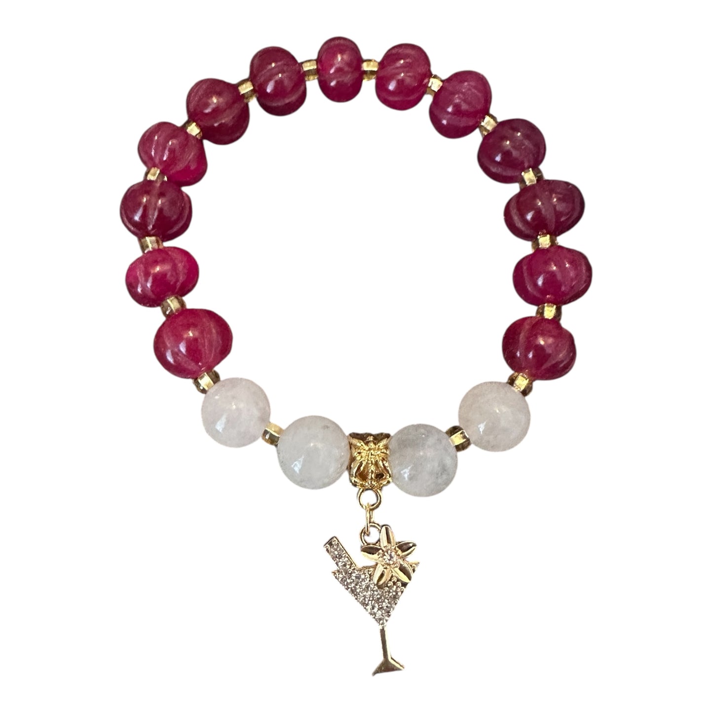 ✨ “Tropical Cocktail” Bracelet Gold Plated Charm with Dyed Agate & Milky Quartz ✨