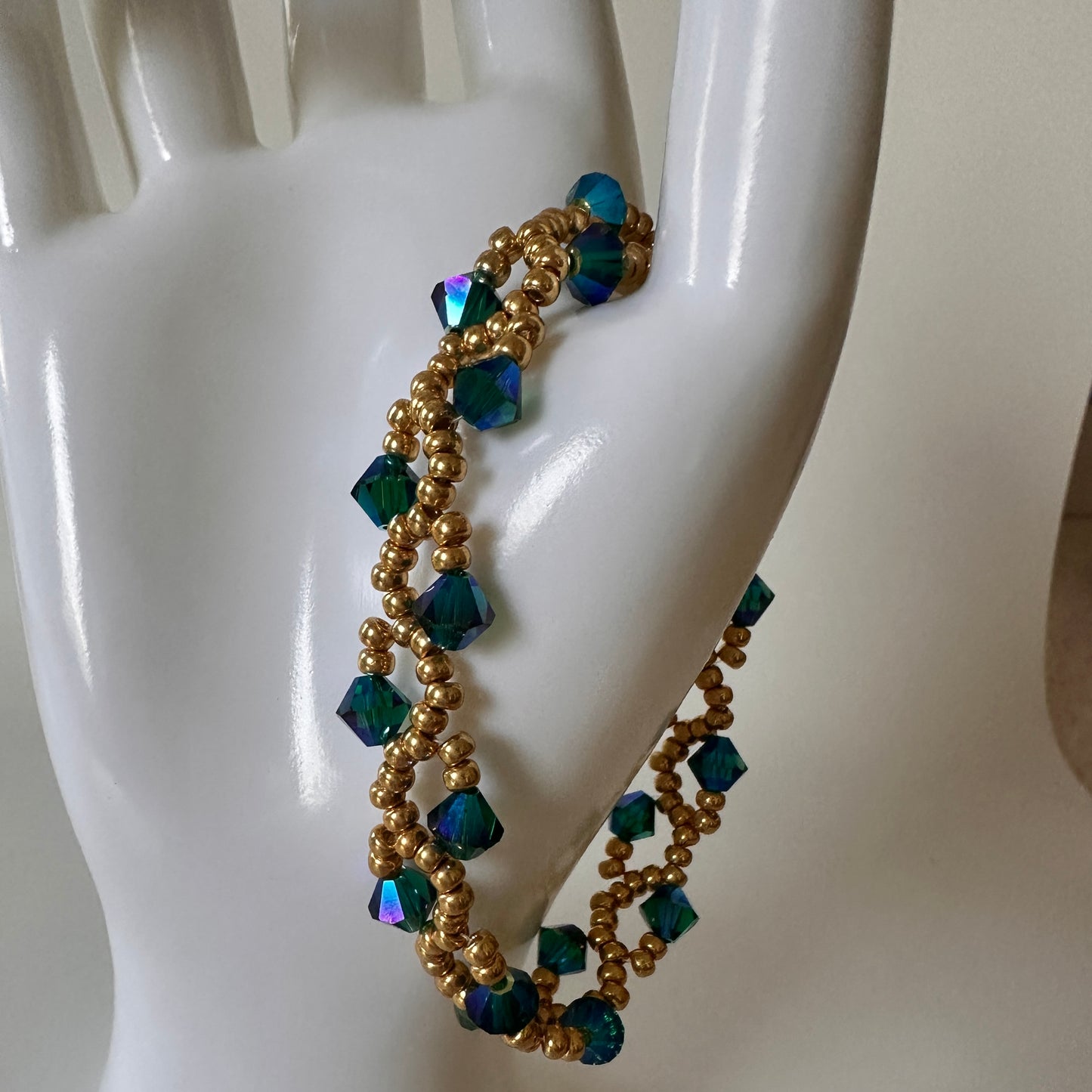 Enchanted Forest Bracelet – Emerald Swarovski & Gold Beads