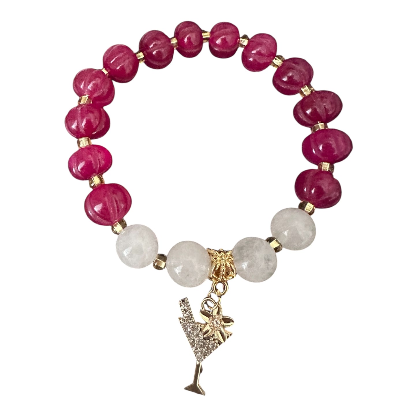 ✨ “Tropical Cocktail” Bracelet Gold Plated Charm with Dyed Agate & Milky Quartz ✨