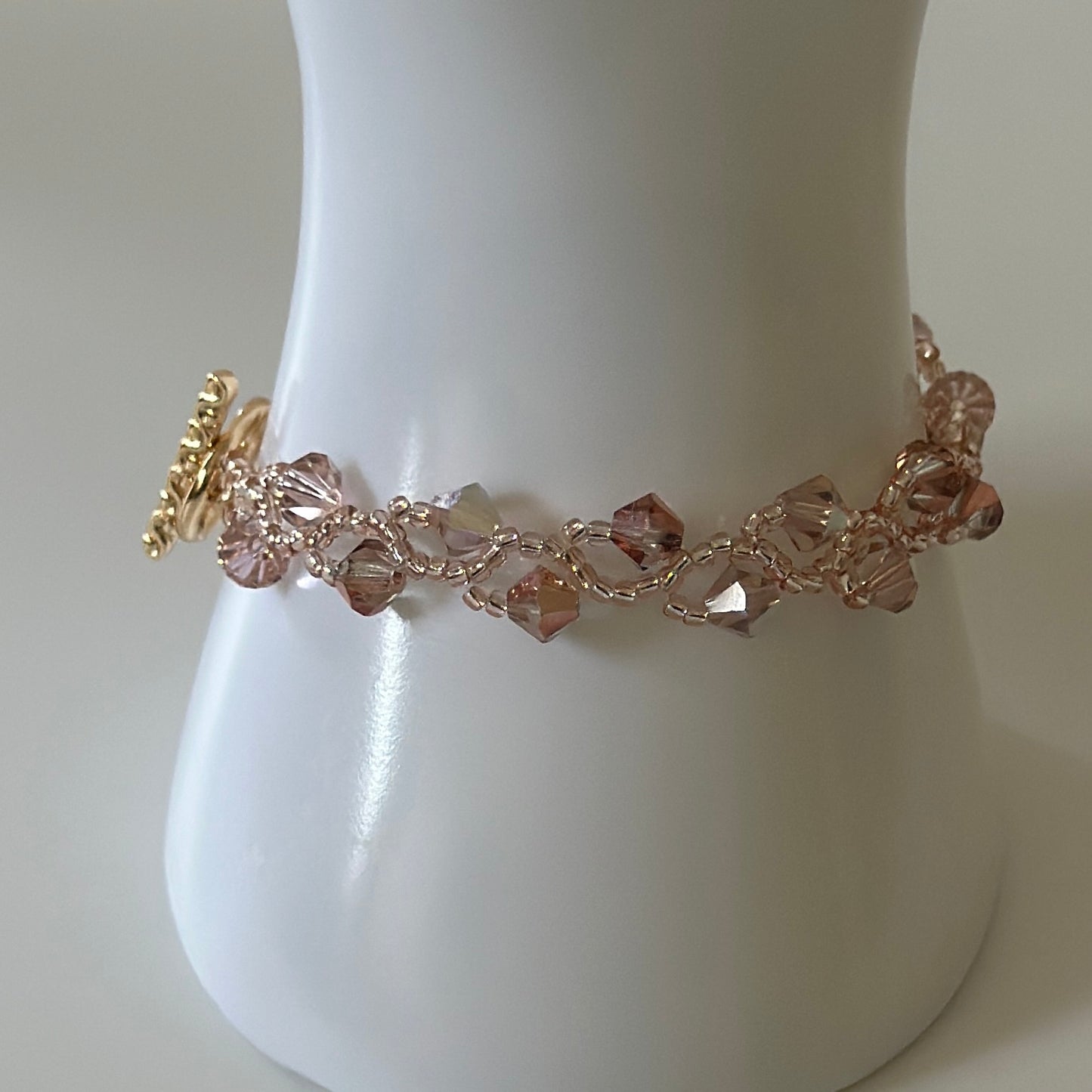Vintage Rose Swarovski Bracelet – Pink Toho Beads & Gold Toggle