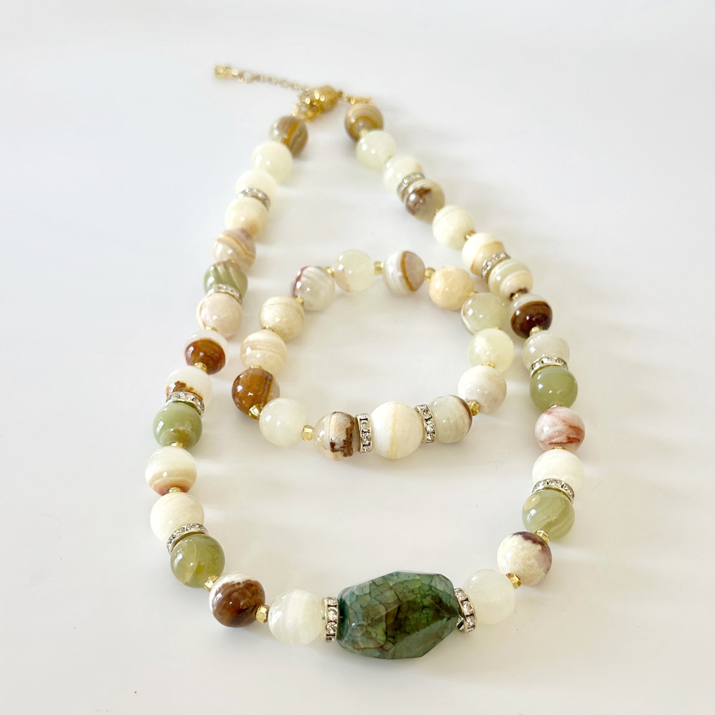 Green Onyx & Agate Necklace and Bracelet Set – Healing Crystal Jewelry
