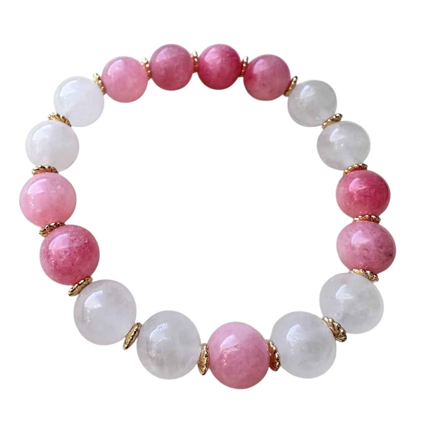“Glow & Grace” – Strawberry Quartz and Milky Quartz Bracelet
