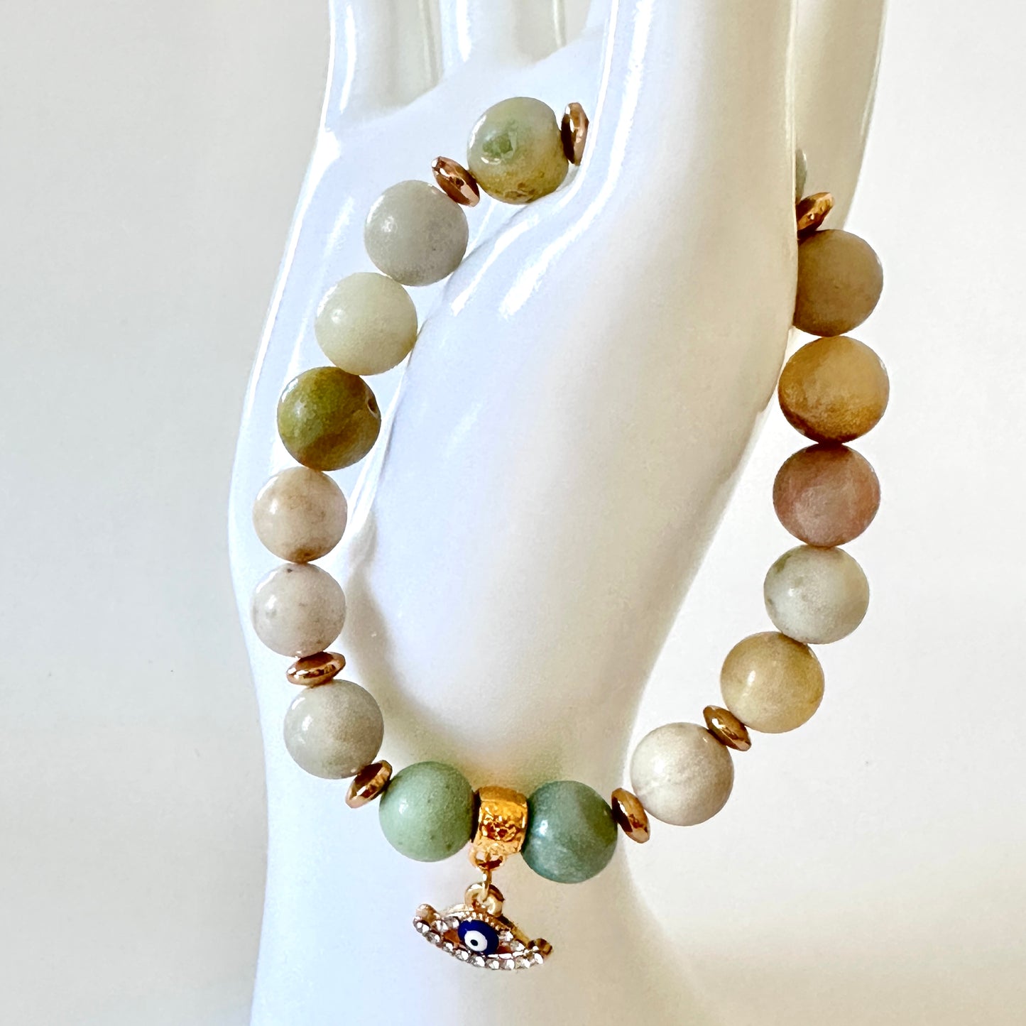 “Divine Calm” Bracelet – Amazonite & Evil Eye