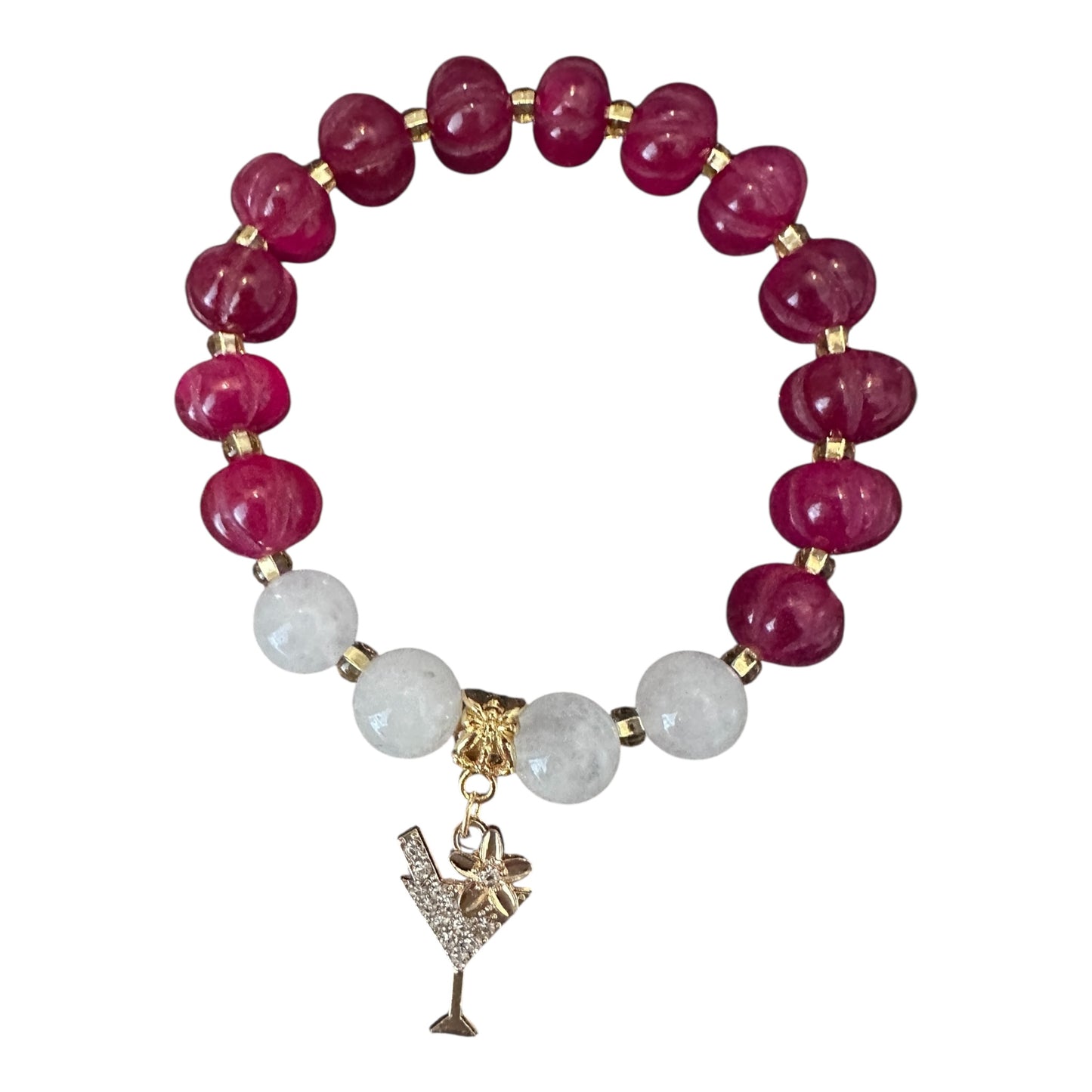 ✨ “Tropical Cocktail” Bracelet Gold Plated Charm with Dyed Agate & Milky Quartz ✨