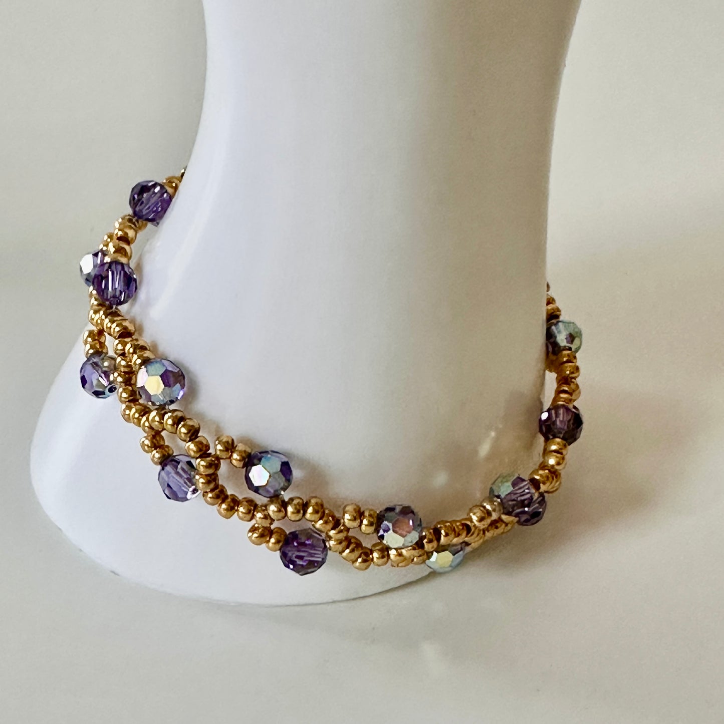 Purple Velvet Vine Bracelet – Swarovski AB Crystals & Gold Beads