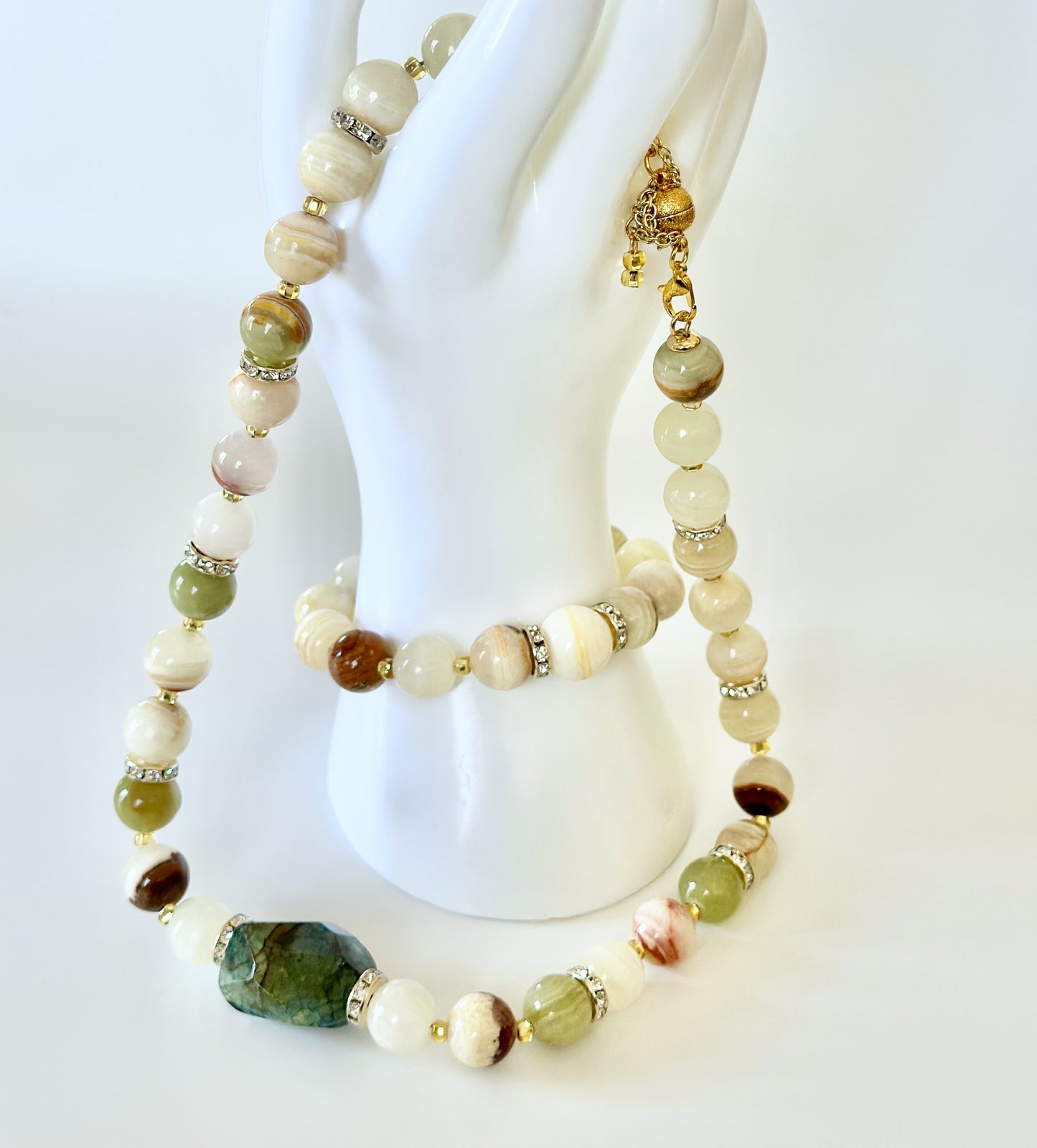 Green Onyx & Agate Necklace and Bracelet Set – Healing Crystal Jewelry
