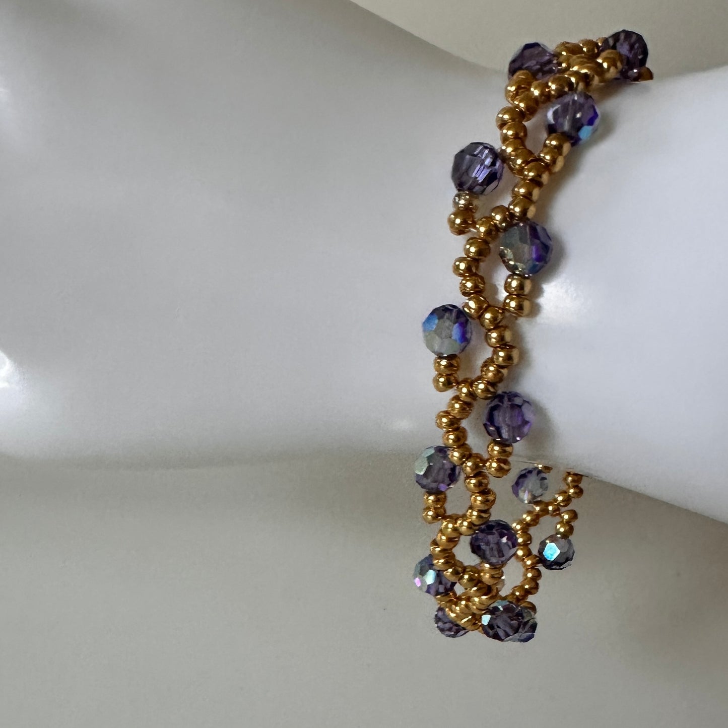 Purple Velvet Vine Bracelet – Swarovski AB Crystals & Gold Beads