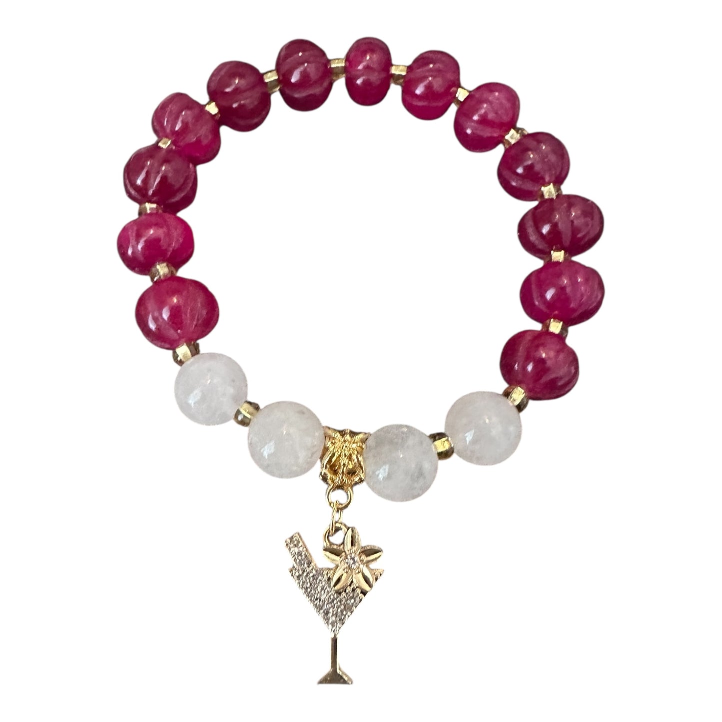 ✨ “Tropical Cocktail” Bracelet Gold Plated Charm with Dyed Agate & Milky Quartz ✨