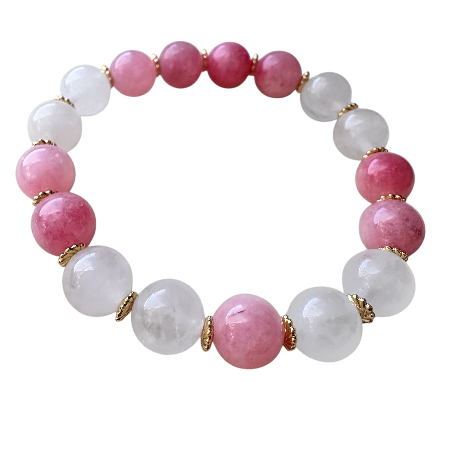 “Glow & Grace” – Strawberry Quartz and Milky Quartz Bracelet