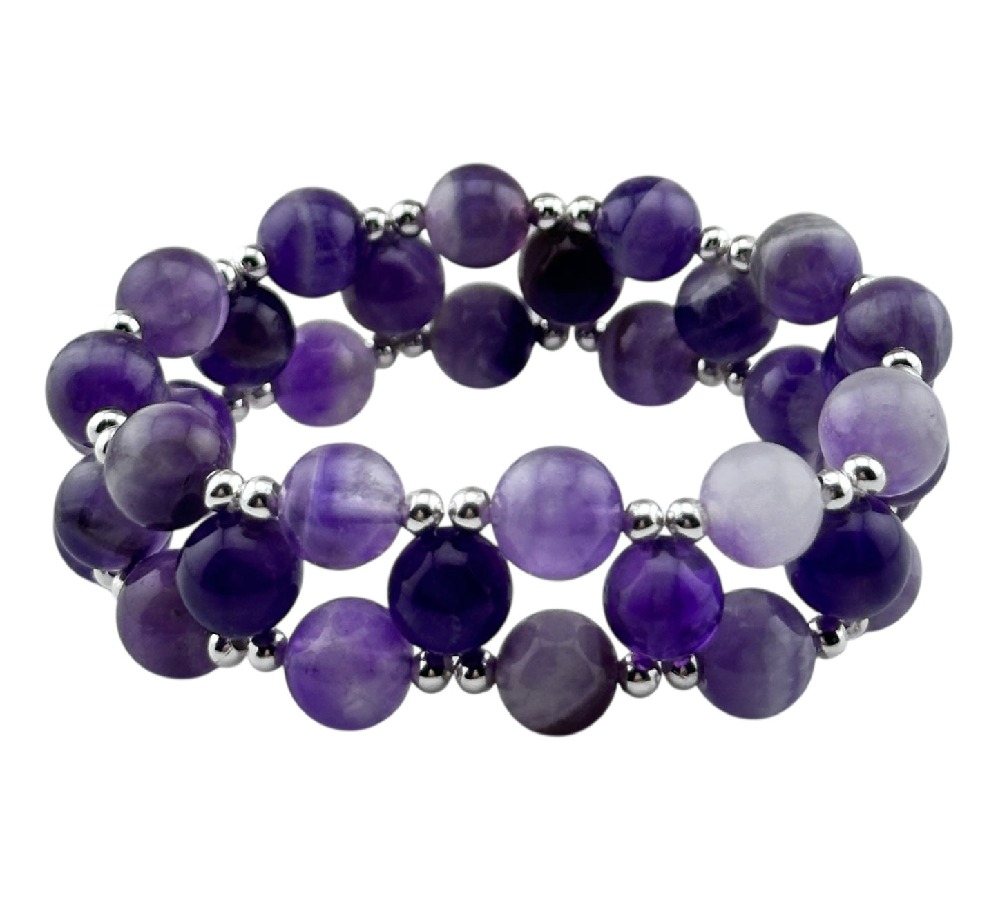Three tier amethyst stretch bracelet