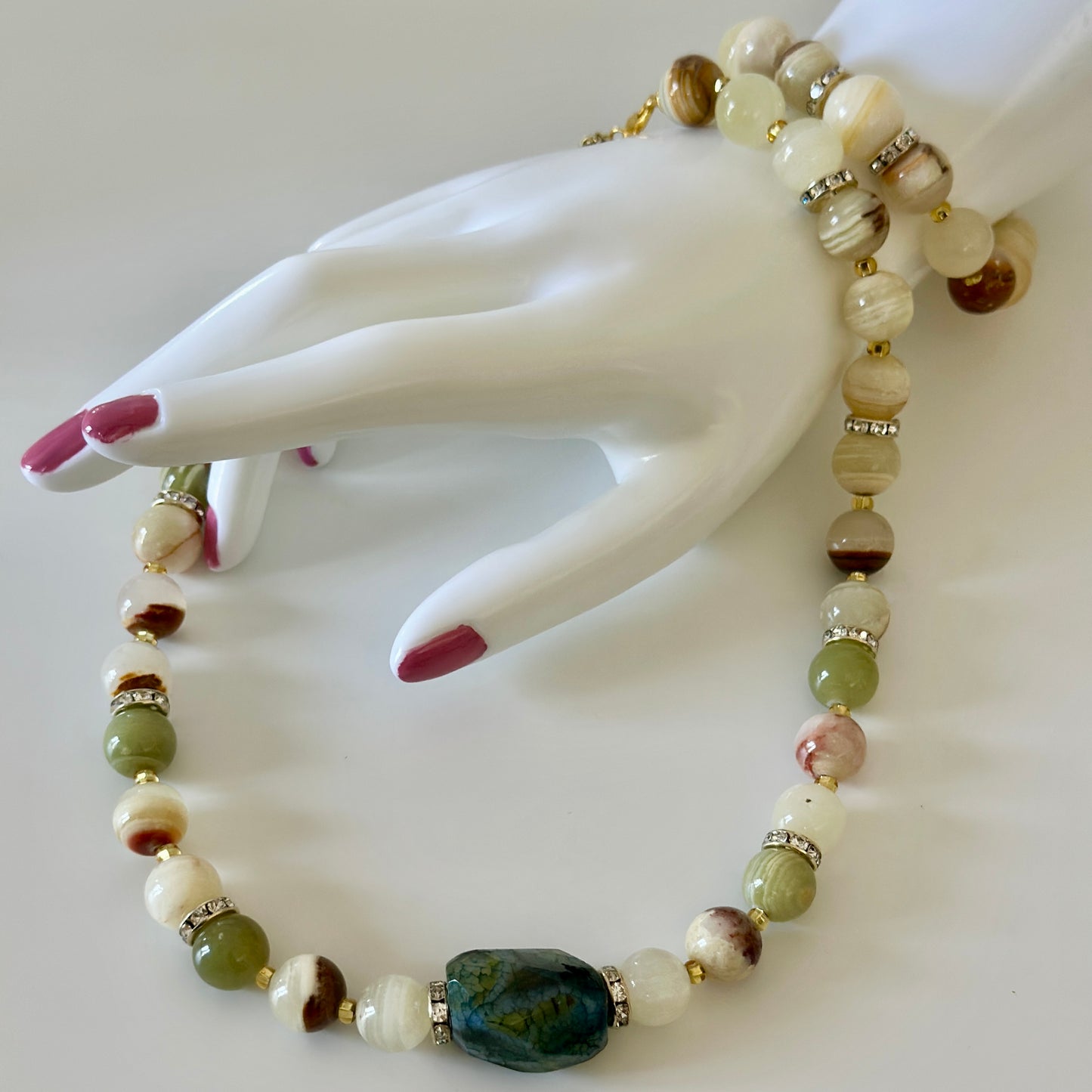 Green Onyx & Agate Necklace and Bracelet Set – Healing Crystal Jewelry