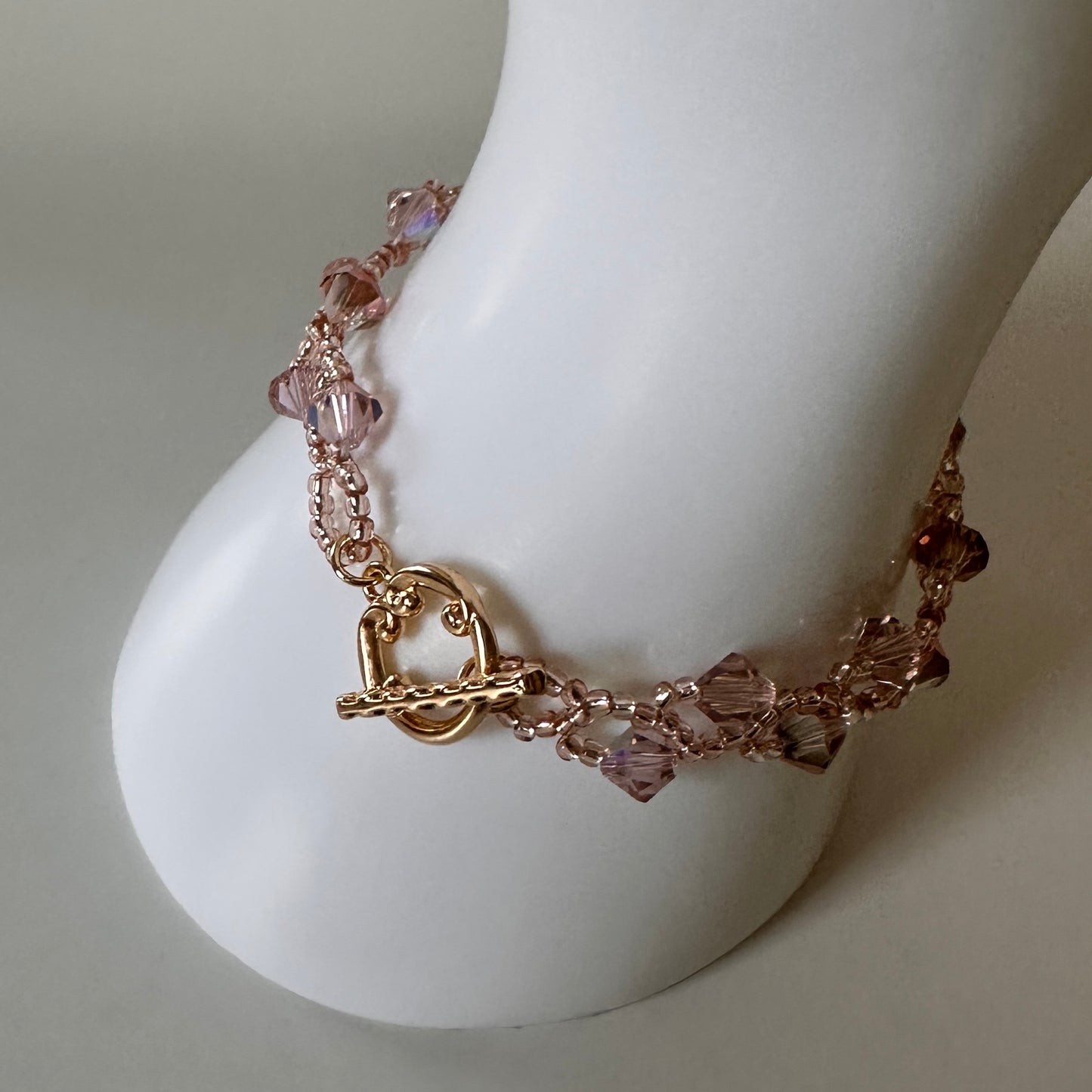 Vintage Rose Swarovski Bracelet – Pink Toho Beads & Gold Toggle