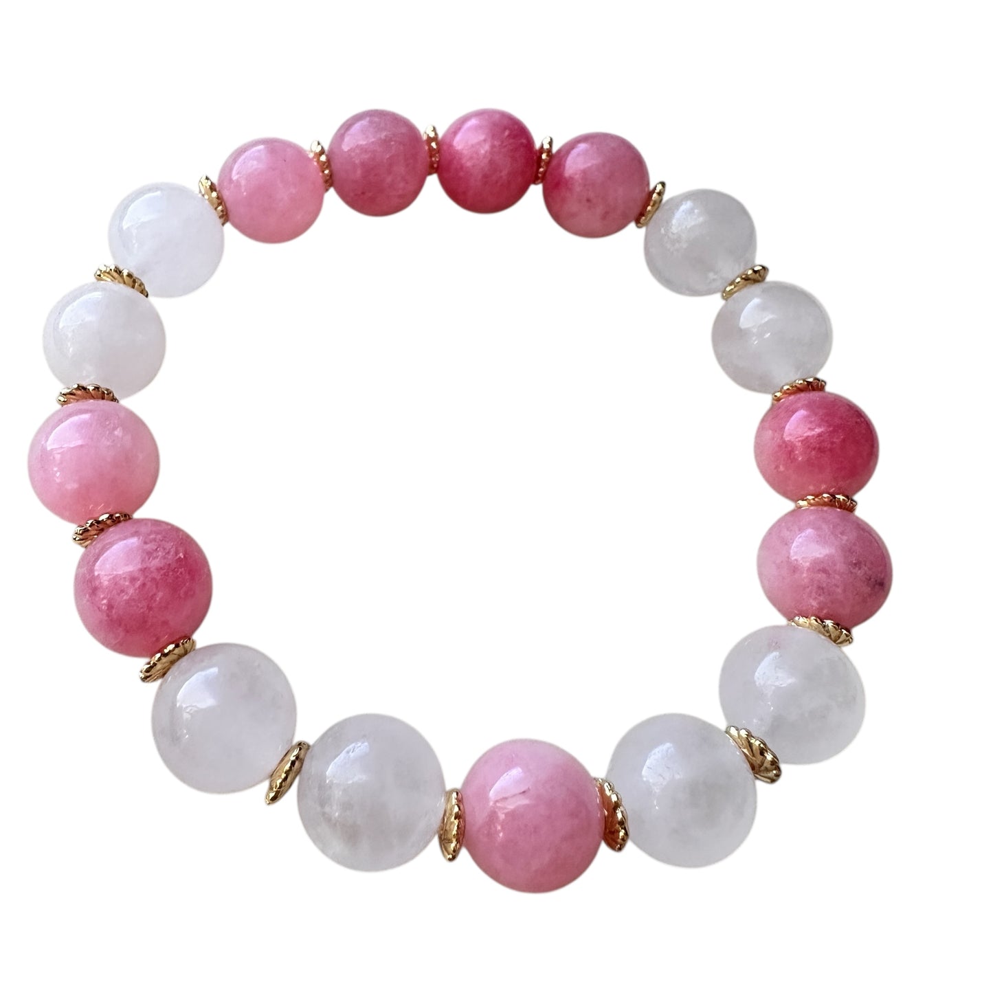 “Glow & Grace” – Strawberry Quartz and Milky Quartz Bracelet