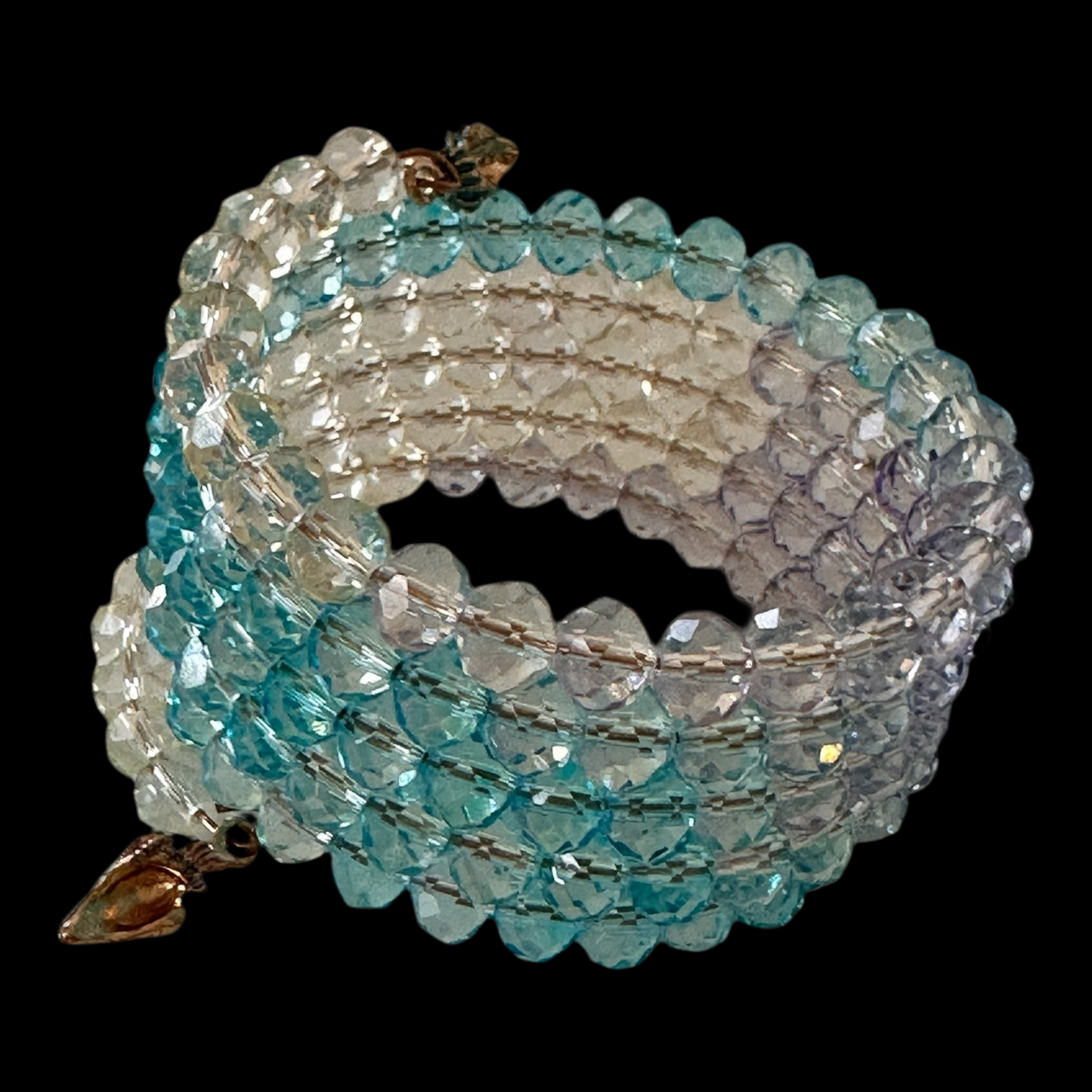 “Sea Goddess” Memory Wire Bracelet – 5-Ring Ombre Crystal Wrap with Shell Charm