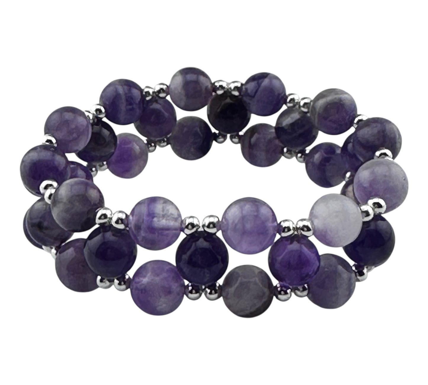 Three tier amethyst stretch bracelet