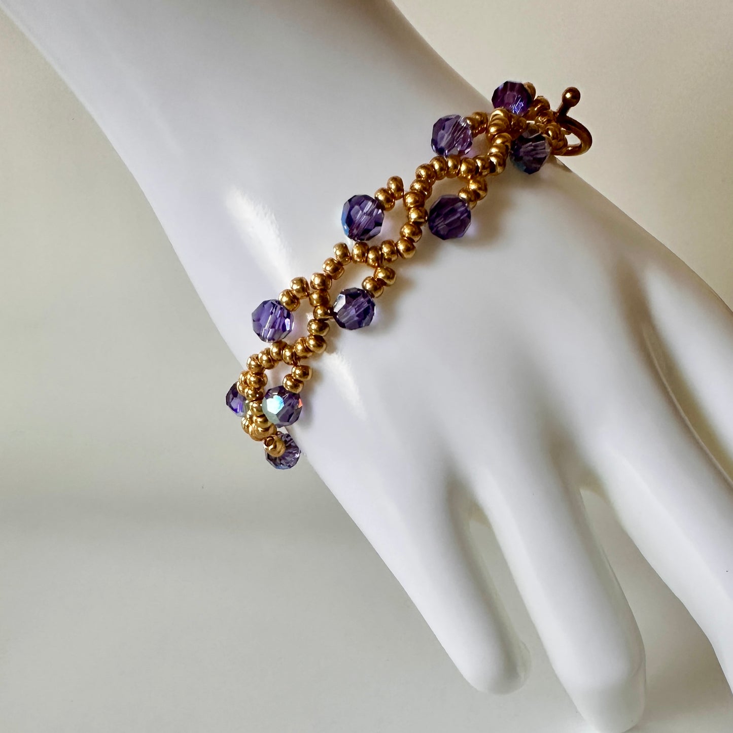 Purple Velvet Vine Bracelet – Swarovski AB Crystals & Gold Beads