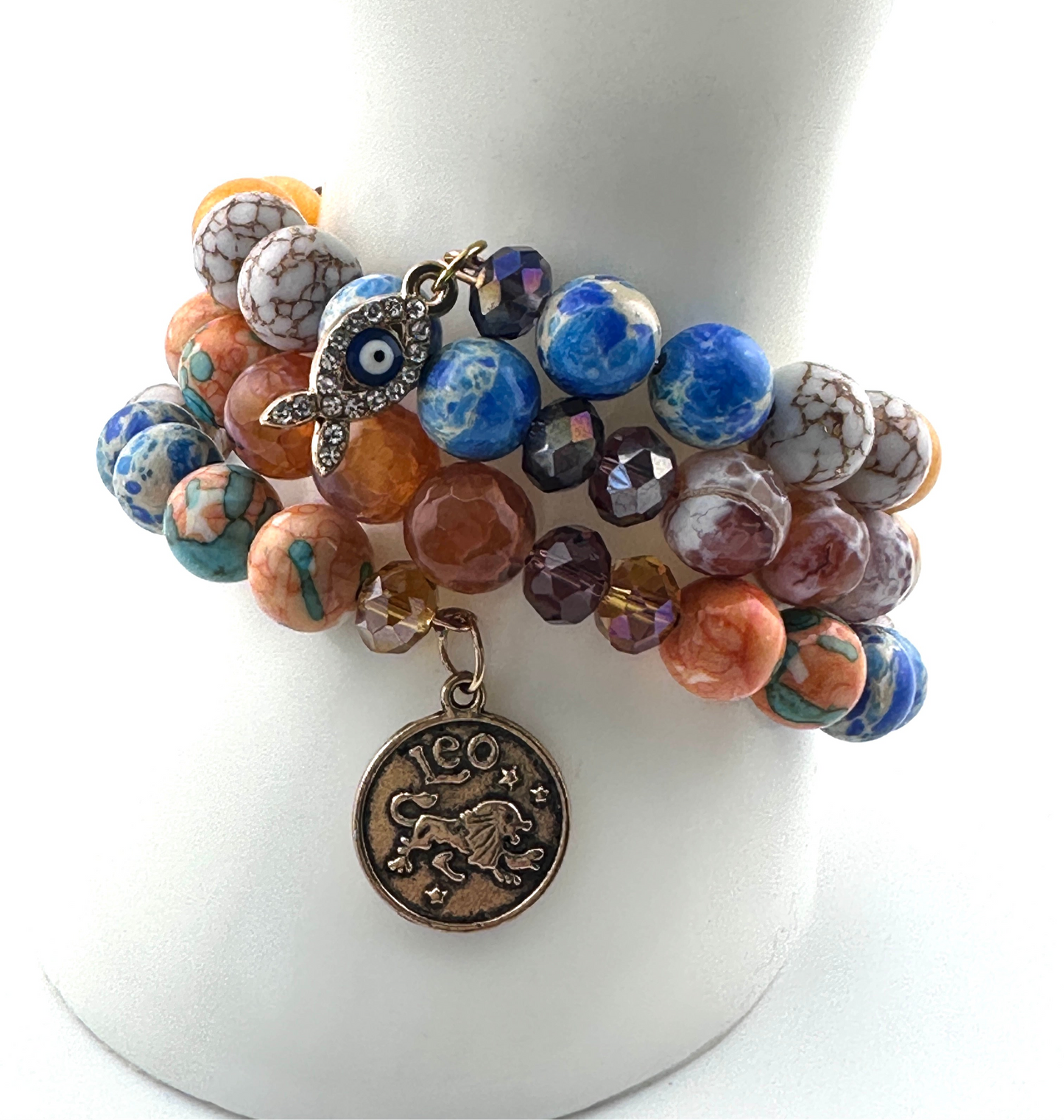 Three-Coil Cuff Bracelet – Fire Agate, Imperial Jasper & Orange Jade | Handmade Gemstone Jewelry