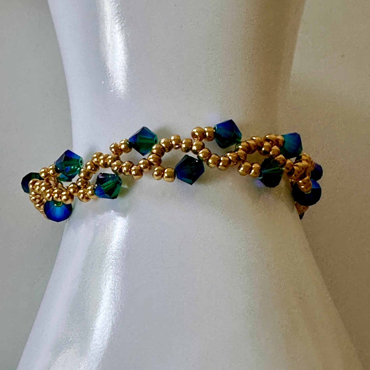 Enchanted Forest Bracelet – Emerald Swarovski & Gold Beads