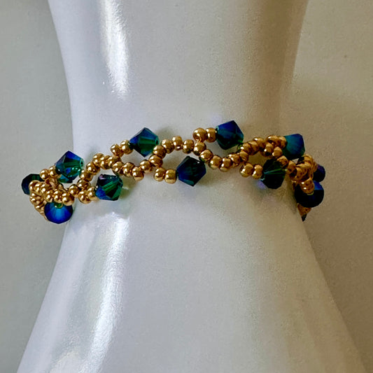 Enchanted Forest Bracelet – Emerald Swarovski & Gold Beads