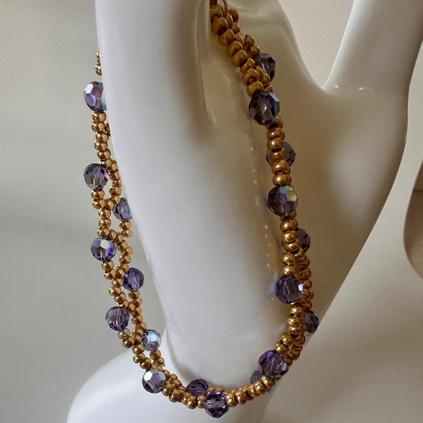 Purple Velvet Vine Bracelet – Swarovski AB Crystals & Gold Beads