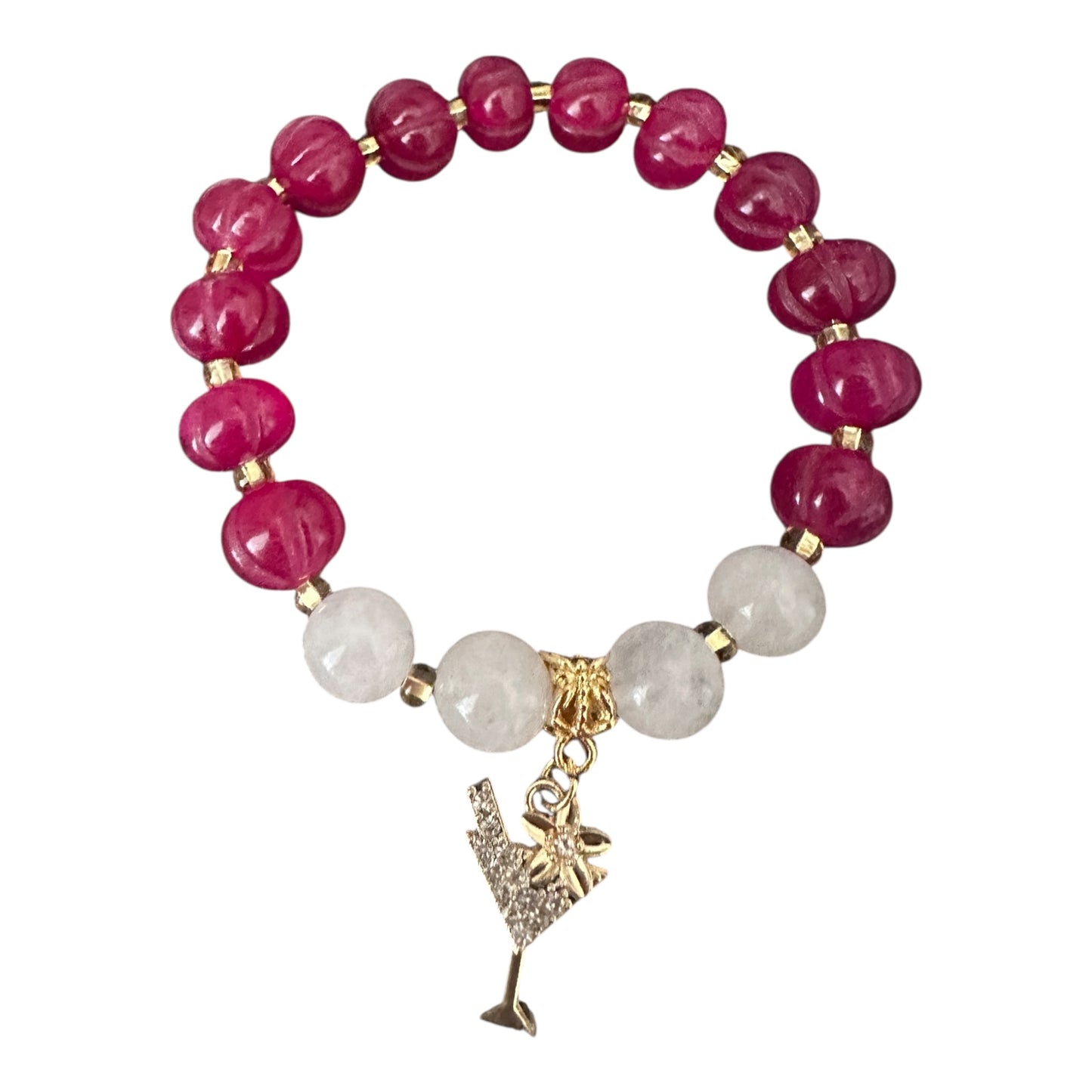 ✨ “Tropical Cocktail” Bracelet Gold Plated Charm with Dyed Agate & Milky Quartz ✨