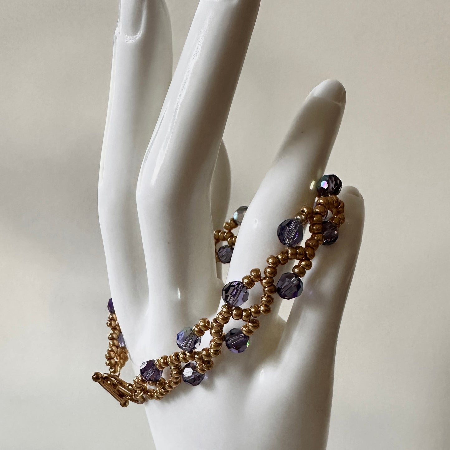 Purple Velvet Vine Bracelet – Swarovski AB Crystals & Gold Beads
