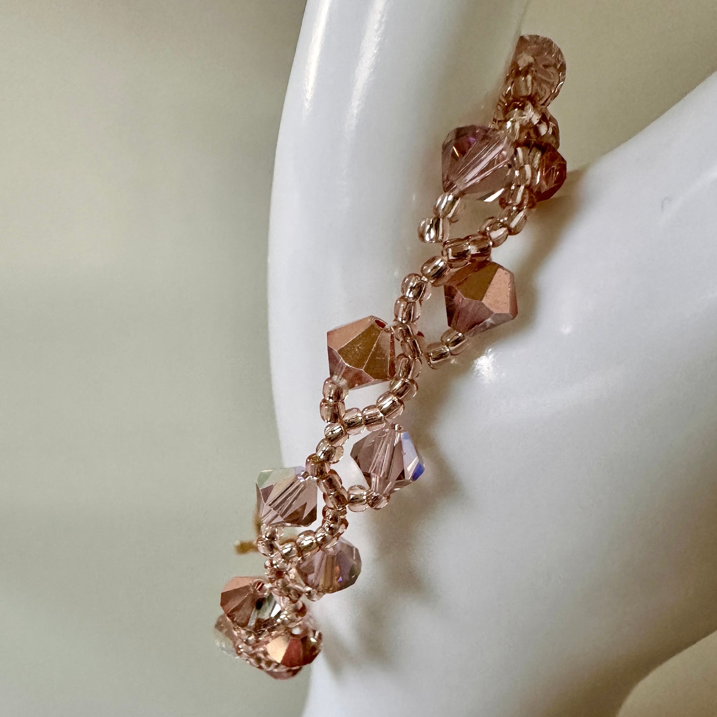 Vintage Rose Swarovski Bracelet – Pink Toho Beads & Gold Toggle