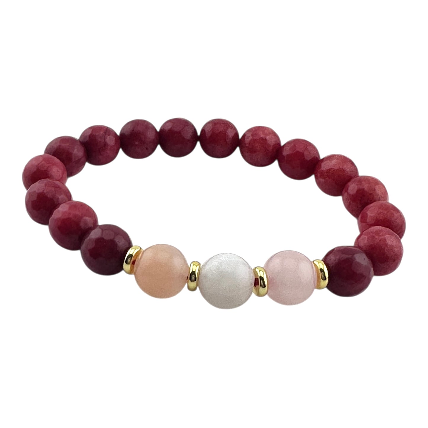 Golden Heart Glow – Red Jade, Pink Opal & 18K Gold-Plated Bracelet