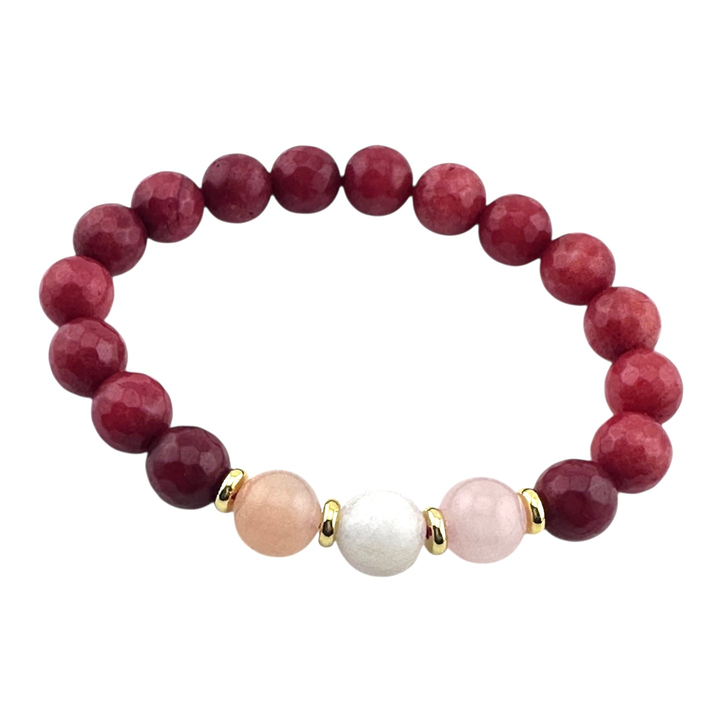 Golden Heart Glow – Red Jade, Pink Opal & 18K Gold-Plated Bracelet