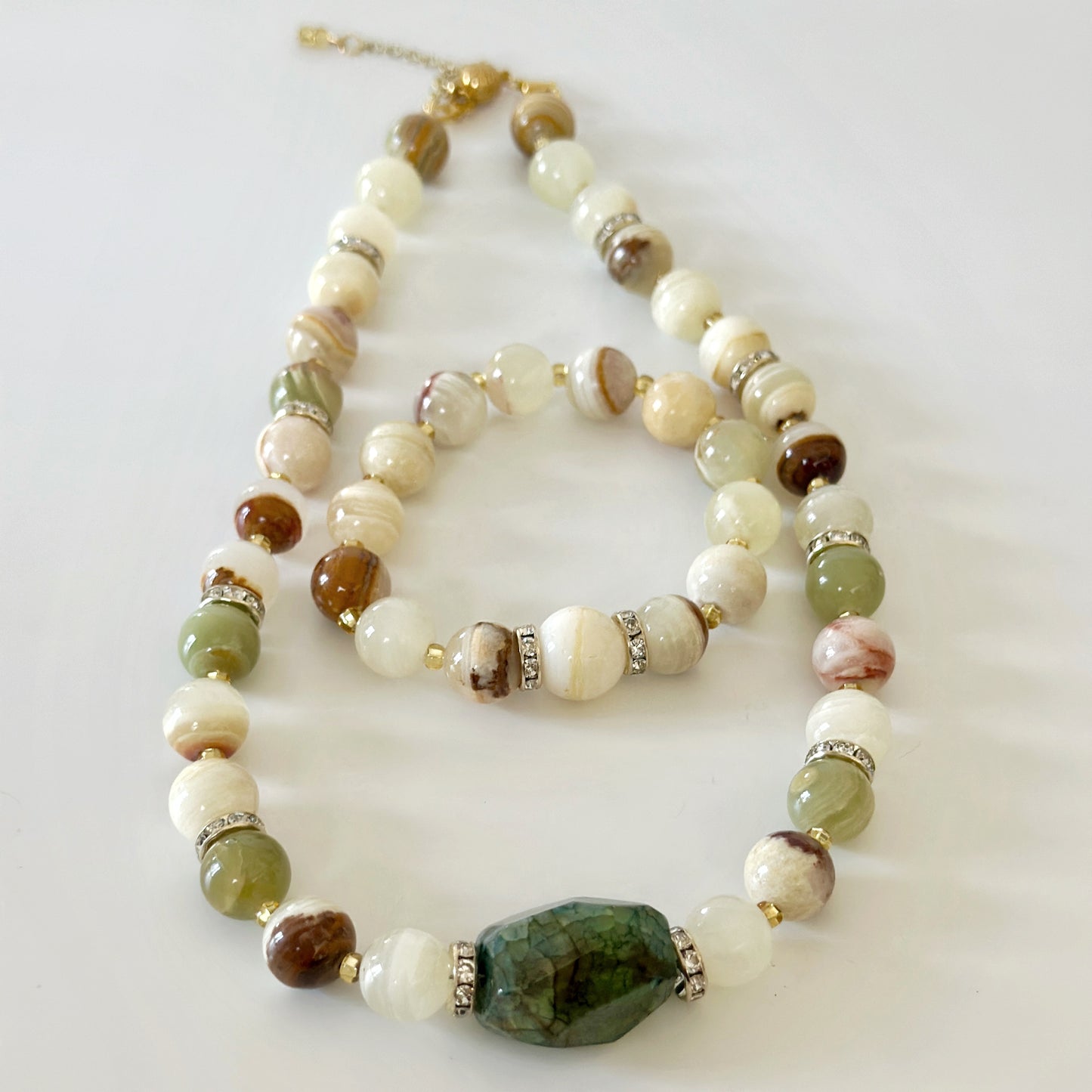 Green Onyx & Agate Necklace and Bracelet Set – Healing Crystal Jewelry