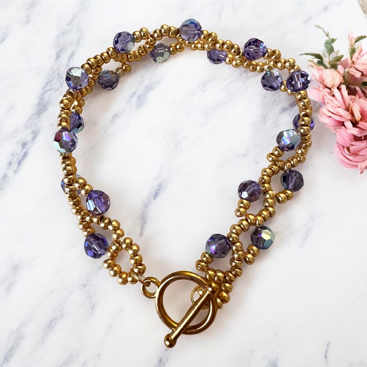 Purple Velvet Vine Bracelet – Swarovski AB Crystals & Gold Beads